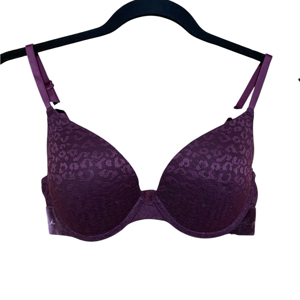 Victoria’s Secret Everywhere Lace Purple Padded Bra, Size 34C with Velvet Trim.